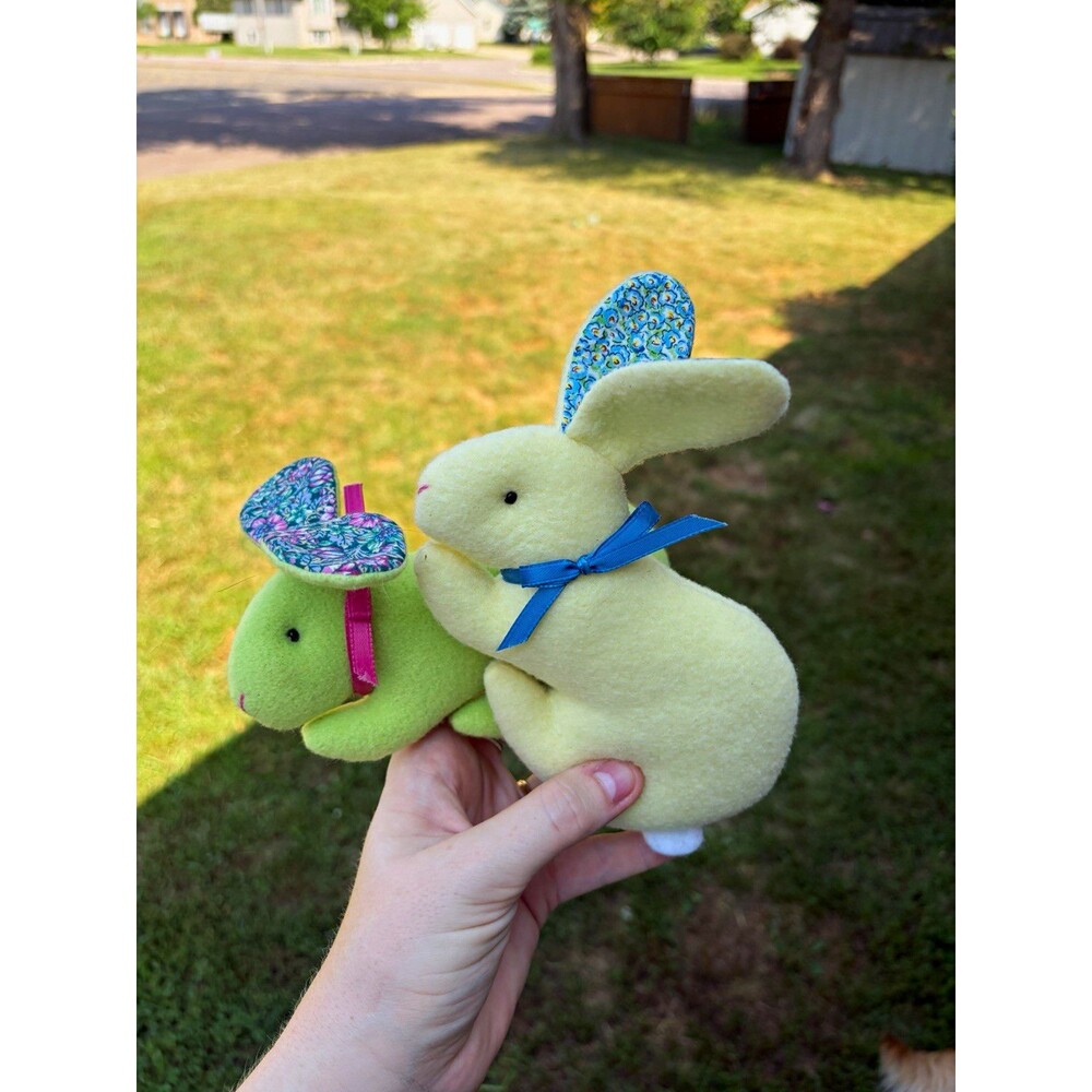 2 Small Plush Rabbit w/ floral ears